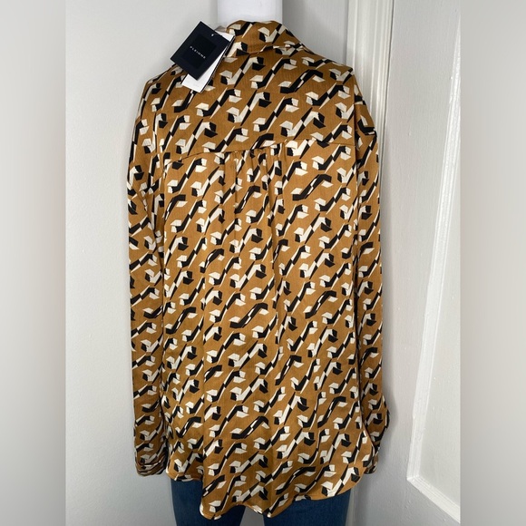 PLEIONE NWOT L Stylish Gold Brown Carmel Abstract Patterned Women's Top - Picture 12 of 13